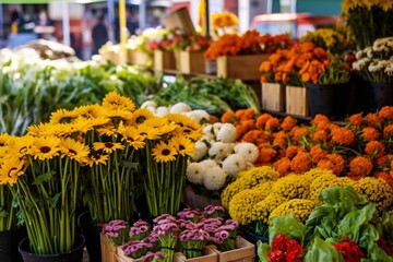 Fototapeta na wymiar Flowers in market in the city 