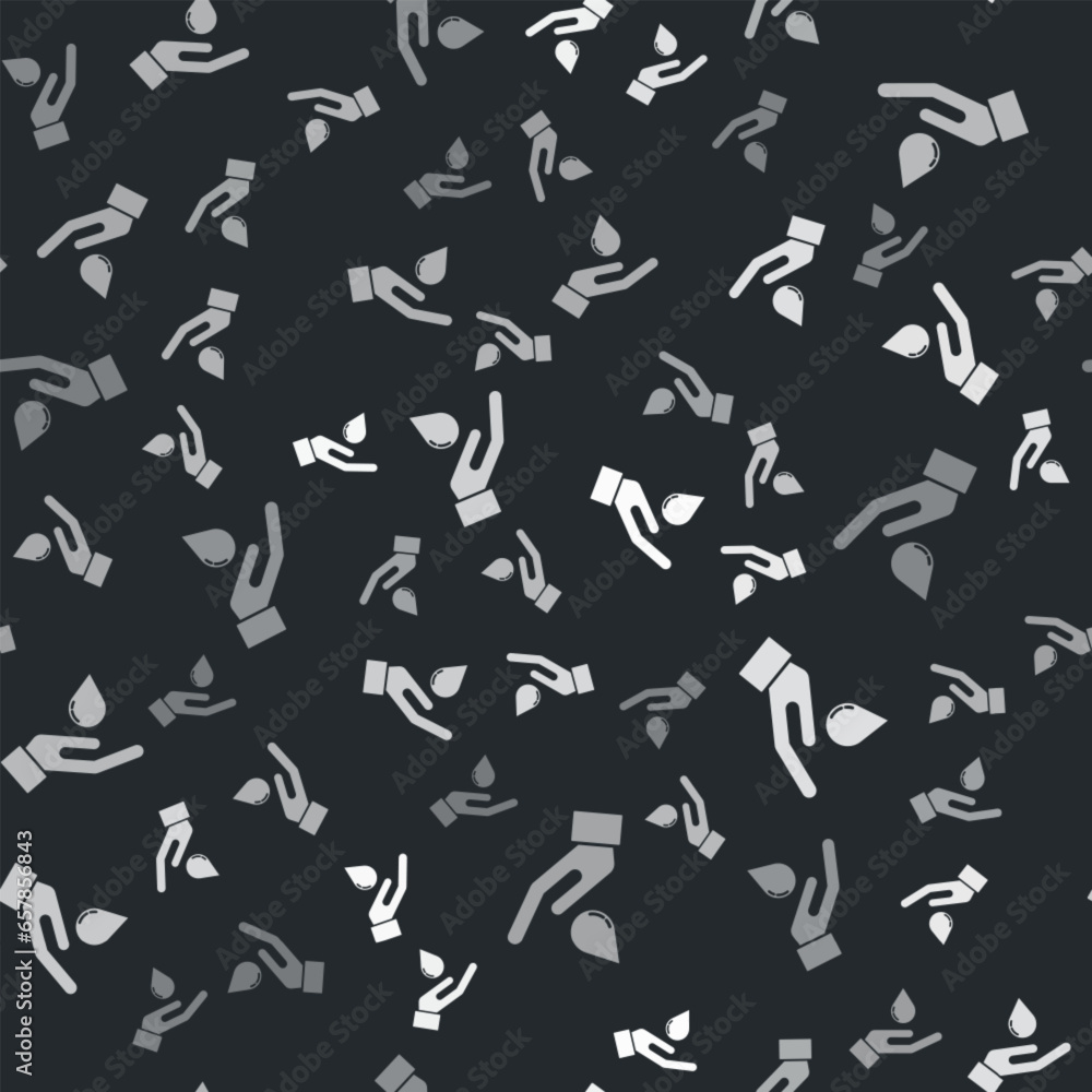 Poster grey washing hands with soap icon isolated seamless pattern on black background. washing hands with 
