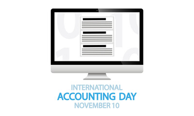 Accounting Day International computer, vector art illustration.