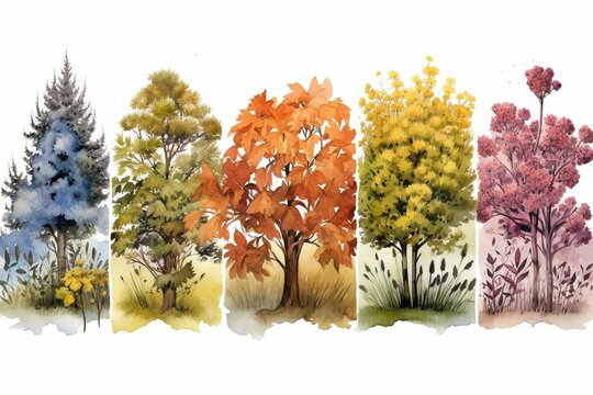 A wide variety of plants representing all four seasons throughout the year. Generative AI