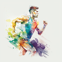 Running athlete hand painting vector ilustration