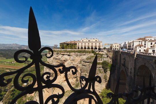 View Across The Tajo Gorge To The National Parador Hotel And The New Bridge (Puente Nuevo); Ronda, Malaga, Andalusia, Spain