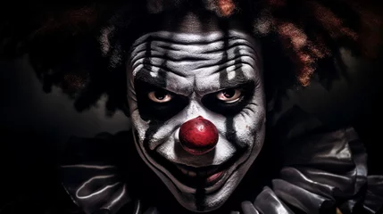 Fotobehang Angry clown, face contorted in rage, eyes wide and glaring. © Alex