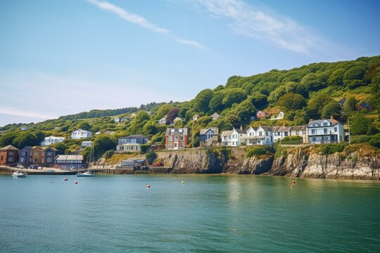 Scenic seaside town with stunning coastal scenery. Generative AI