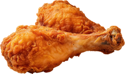Delicious Tasty Golden Brown crispy fried chicken pieces, drumstick, PNG, Transparent, isolate.