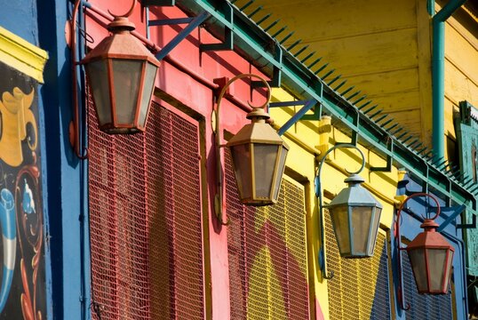 Colorful Lanterns Against A Colorful Wall In La Boca; Buenos Aires, Argentina