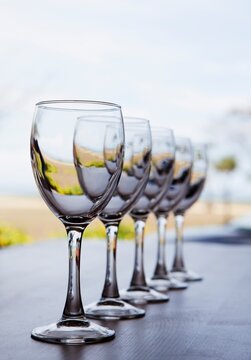 A Row Of Wine Glasses; Gold Coast, Queensland, Australia