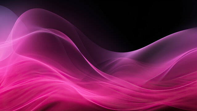Abstract background from waves in pink and purple neon colors with smoke. 
