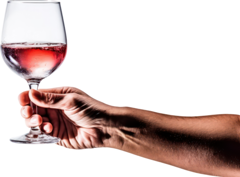 Hand holding glass of red wine ,wineglass, alcohol, winery, PNG, Transparent, isolate.