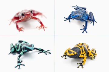 Small Group Of Varied And Colorful Poison Dart Frogs