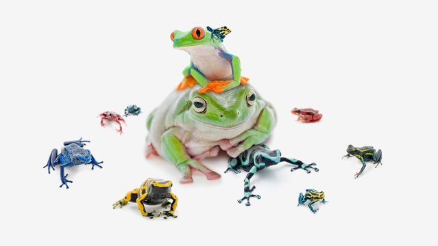 Large Group Of Varied And Colorful Poison Dart Frogs