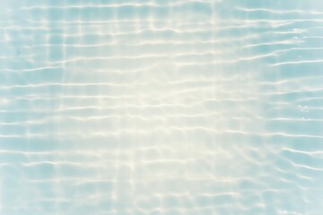 Defocus blurred transparent blue colored clear calm water surface texture with splashes reflection. Trendy abstract nature background. Water waves in sunlight with copy space. Blue watercolor shine.