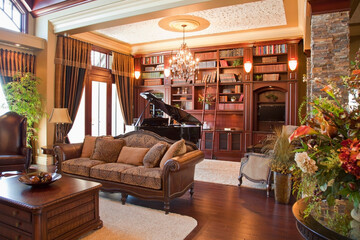 Living Room And Study Of Luxurious Home; St. Albert, Alberta, Canada