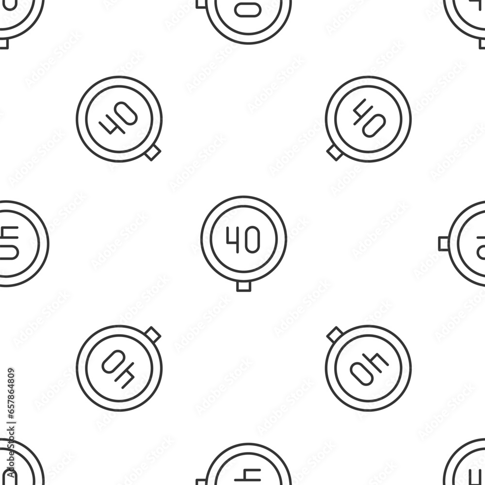Poster grey line speed limit traffic sign 40 km icon isolated seamless pattern on white background. vector