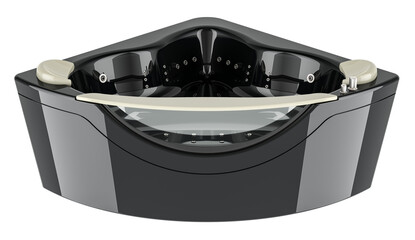 Black hydromassage tub, bathtub. 3D rendering isolated on transparent background