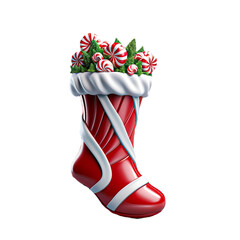 3D character a christmas sock with candy canes  on isolated transparent background png. generated with AI	