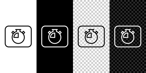 Set line Stopwatch icon isolated on black and white, transparent background. Time timer sign. Chronometer sign. Vector