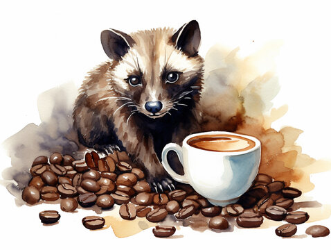 Kopi luwak animal. Indonesian coffee concept