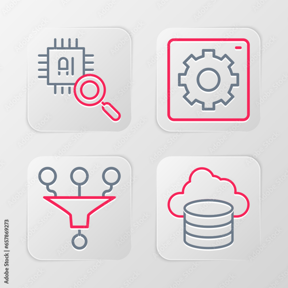 Poster set line cloud database, funnel or filter, computer api interface and processor cpu icon. vector