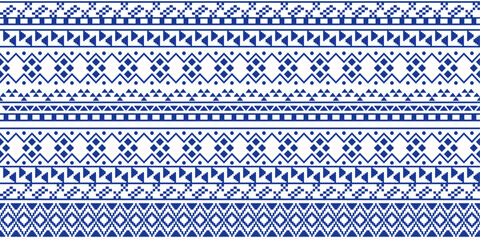 Ornamental blue pattern. Ethnic inspired, simple and geometric pattern for print and seamless surfaces.