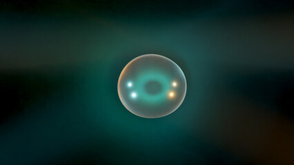 3d rendering. Abstract 3d illustration of a transparent drop of liquid in zero gravity. A transparent sphere, a drop, in space and streams of light. 3d abstract background.