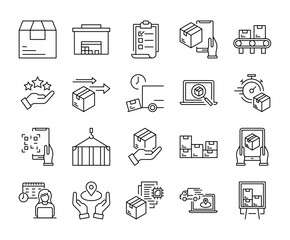 Set of logistics and delivery icons with editable stroke line. Same day package transportation in time  vector illustrations