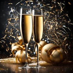 two glasses of champagne with decorations, generative AI