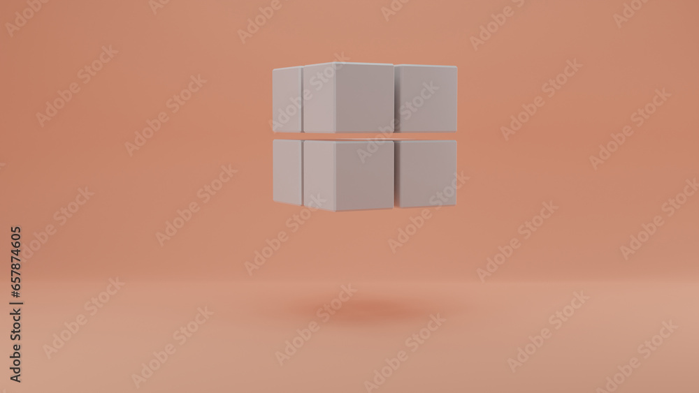 Poster 3d rendering of an array of white cubes on a soft pink background. abstract composition of a set of 