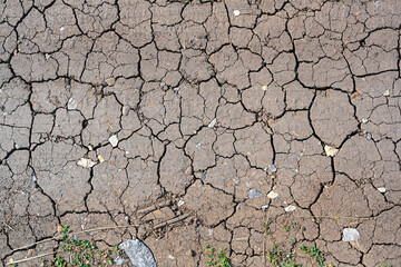 Dry mud cracked ground texture. Drought season background. Dry and cracked land, dry due to lack of rain. Effects of climate change.