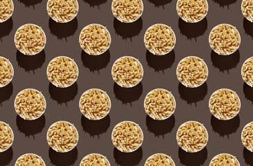 Pattern of maccheroni al Feretto noodle in bowl on brown pastel background