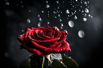 red rose with water drops, generative AI