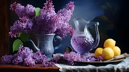 Foto auf Leinwand still life with lilac flowers AI. © grafvision