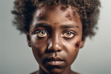 portrait of a battered  African child, elementary girl