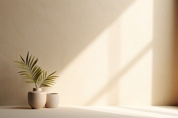 Minimalist background for product presentation with shadow from the window