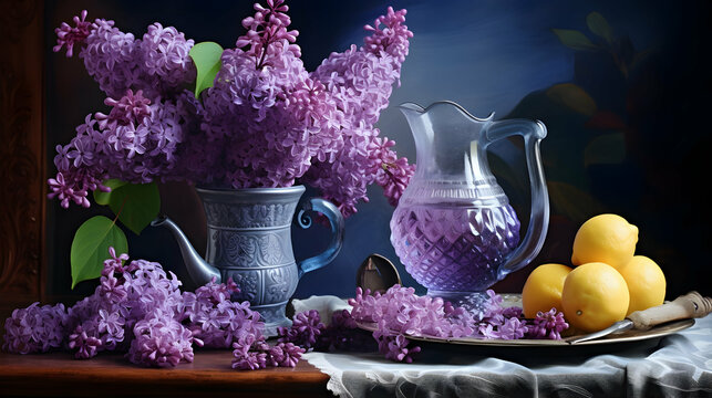 still life with lilac flowers AI.