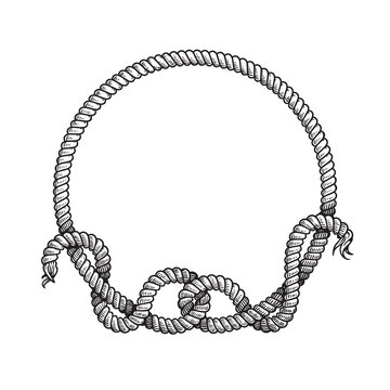 recommend clip art: Hand drawn circle rope frame with free style node. Sketch nautical design element. Best for marine and western designs. Vector illustration isolated on white.