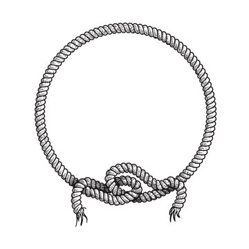 recommend clip art: Hand drawn circle rope frame with free style node. Sketch nautical design element. Best for marine and western designs. Vector illustration isolated on white.