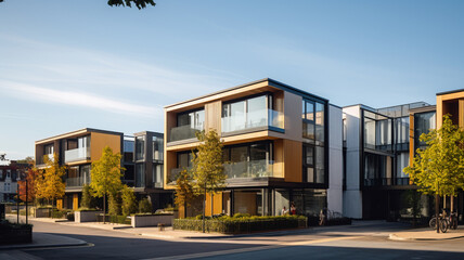 Open space within modern housing scheme typical of that currently under construction. AI Generative.