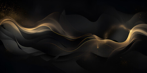 Abstract black wallpaper background with golden line elements - obrazy, fototapety, plakaty