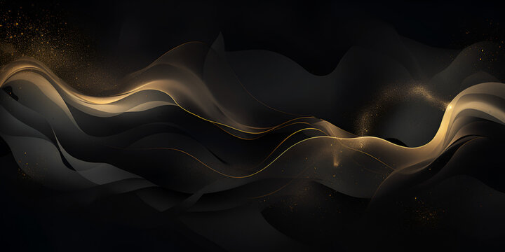 Fototapeta Abstract black wallpaper background with golden line elements