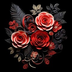 Dark Black and Red Paper Flowers: Maranao Art Influence