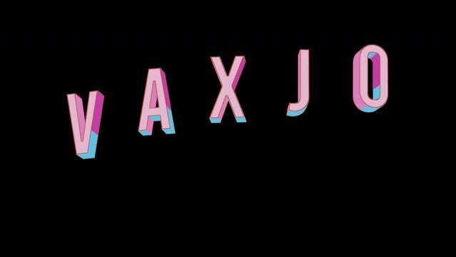 Bright letters jump merrily in the inscription VAXJO city. Retro. Alpha channel black. Looped from frame 120 to 240, Alpha BW at the end