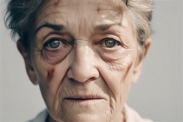 portrait of a beaten senior caucasian woman - obrazy, fototapety, plakaty