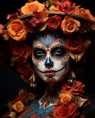 Mexican woman wearing makeup to celebrate the day of the dead in mexico