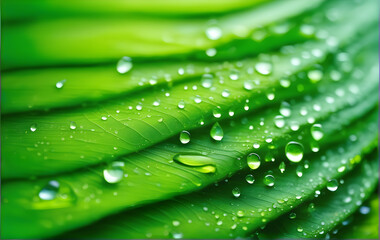 green leaves with drops of water after rain in the forest, on a dark background, Plants and Flowers concept, generative ai