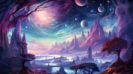 landscape with moon and stars Ai.
