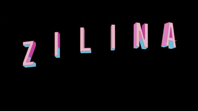 Bright letters jump merrily in the inscription ZILINA city. Retro. Alpha channel black. Looped from frame 120 to 240, Alpha BW at the end