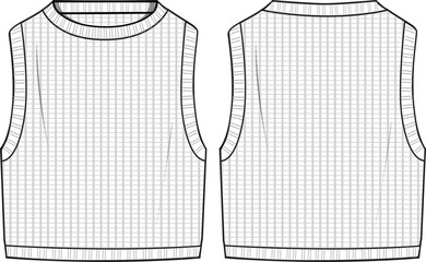 Women's Sleeveless Crochet Jumper- Technical fashion illustration. Front, white colour. Women's CAD mock-up. - obrazy, fototapety, plakaty