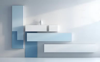 Foto op Plexiglas Minimalistic light blue background with platforms on different tiers wit ha single vase. Beautiful presentation. Perfect for product presentation.  © Erik