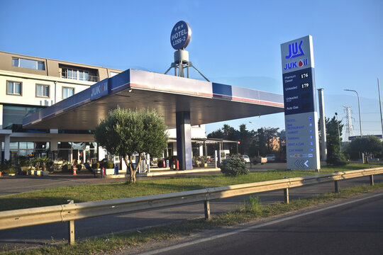 Albania - July 8, 2023; Image of albanian petrol station called Jukoil.